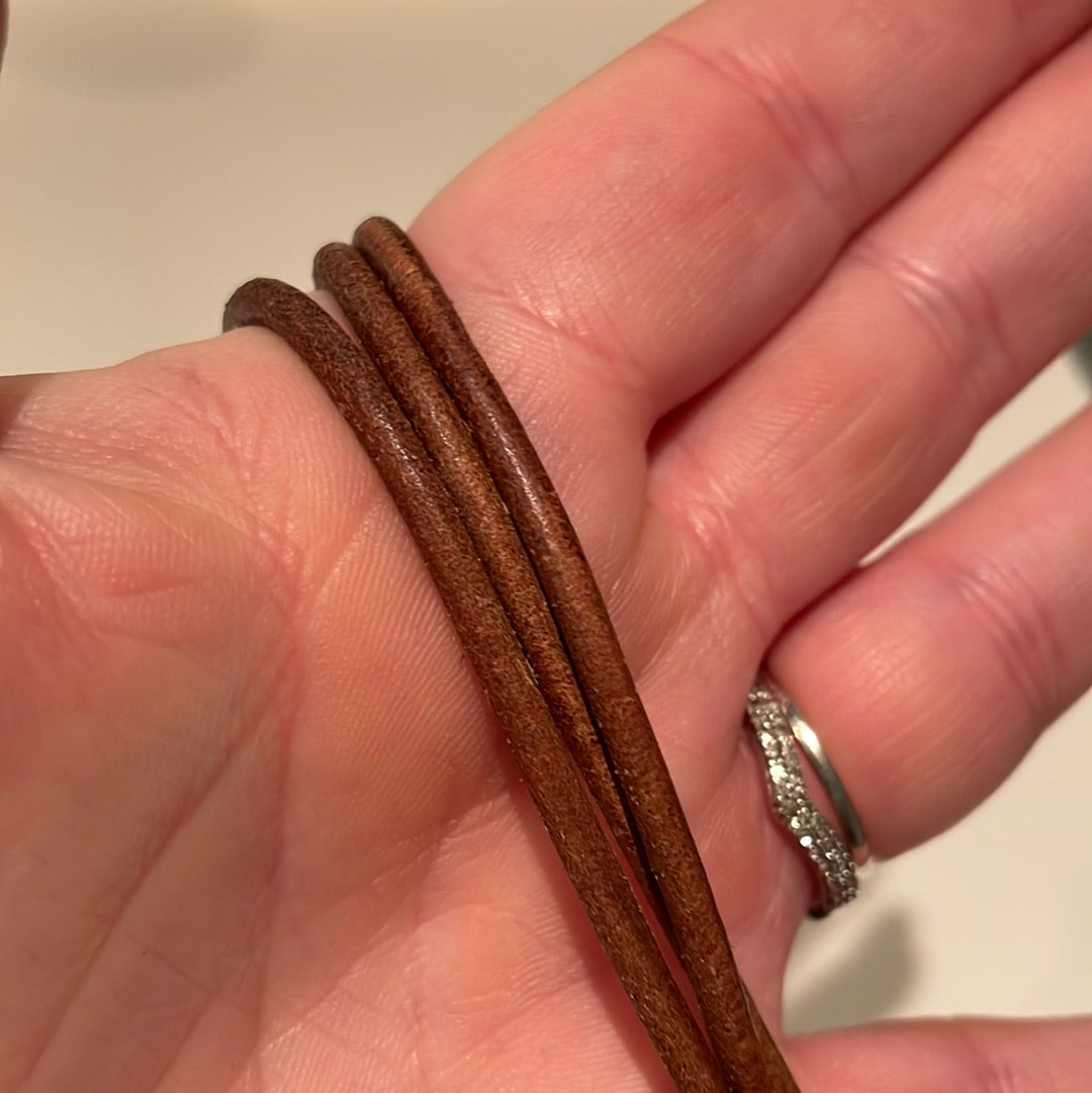 Genuine Pandora Tan Leather Triple Wrap Around Bracelet 57cm in total