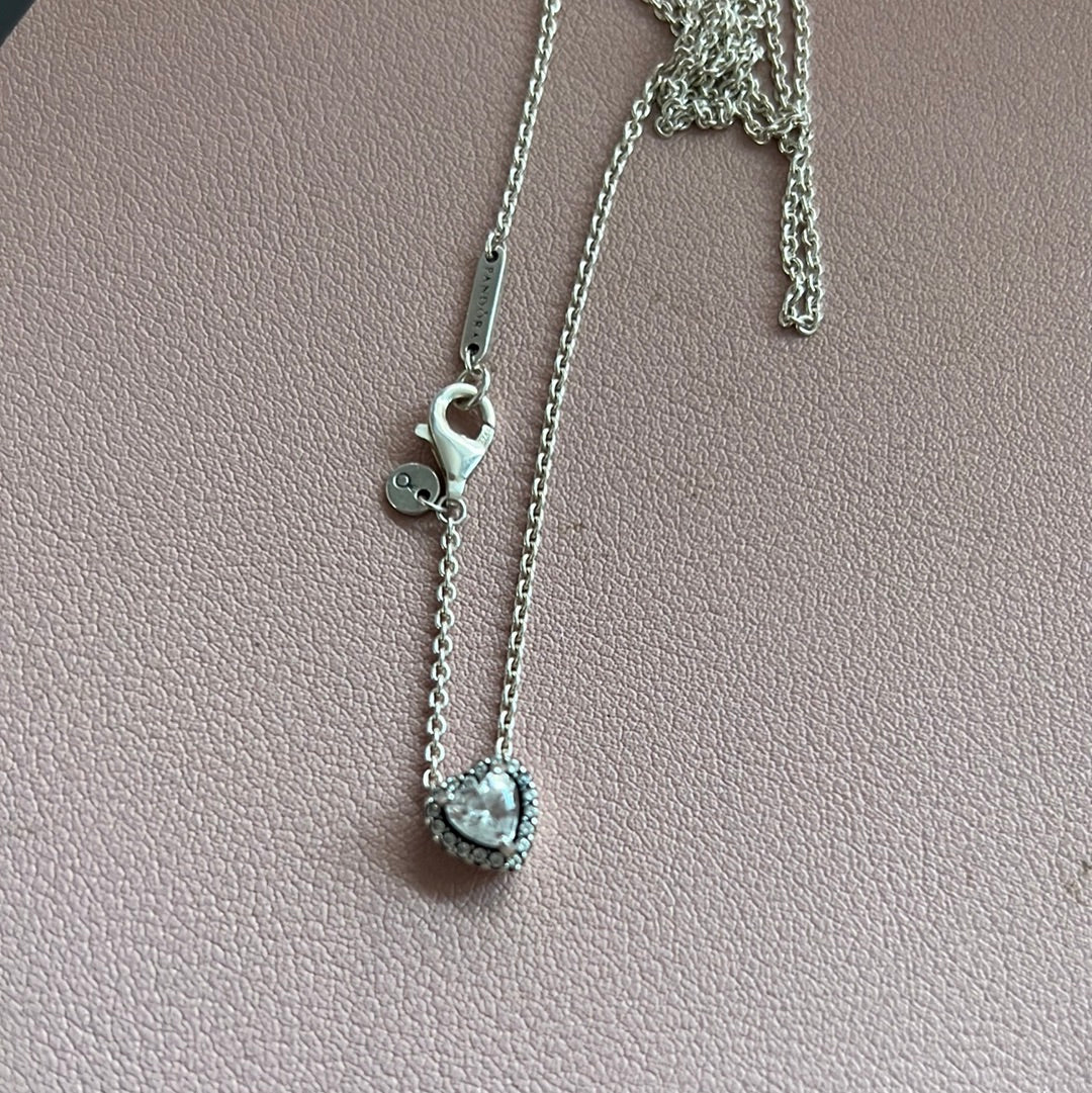 Genuine Pandora Pave CZ Heart Necklace