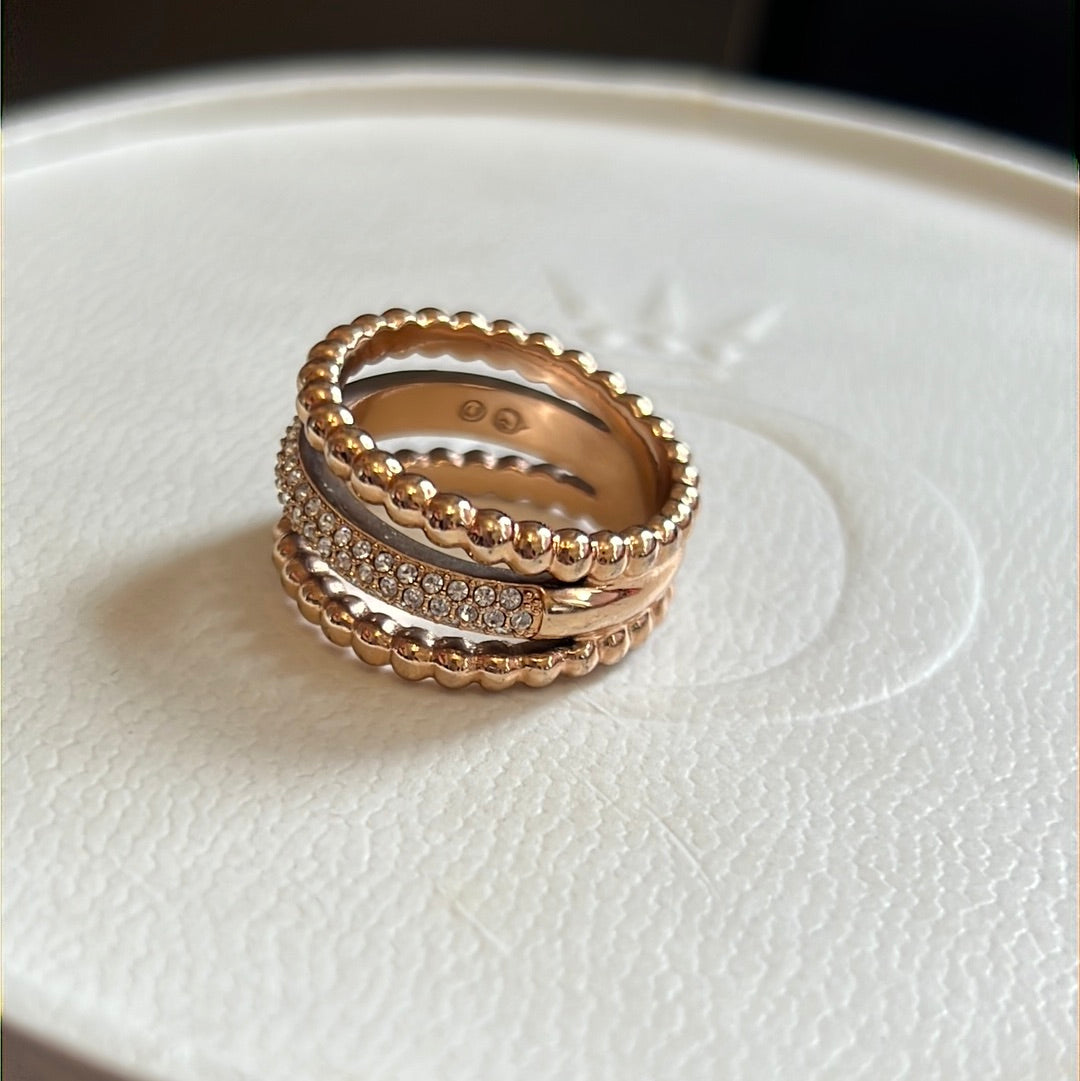 Genuine Swarovski Pave Crystal Rose Gold Click Beaded Line Ring 56