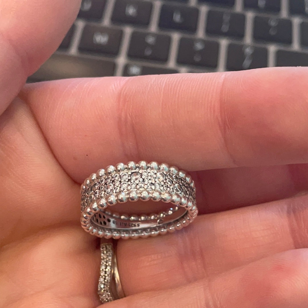 Genuine Pandora Pave Beaded Chunky Ring Size 48/56