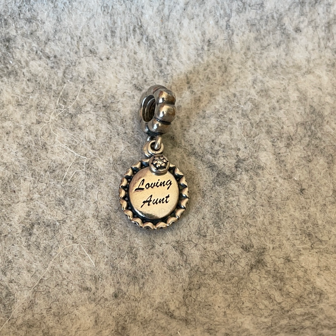 Genuine Pandora Loving Aunt Dangle Charm with Pave Drop