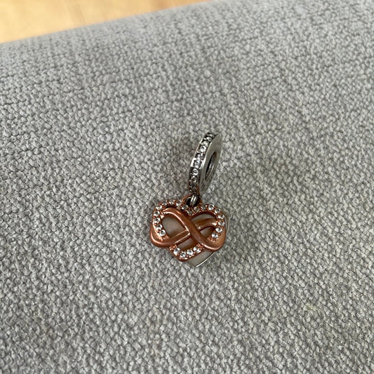 Genuine Pandora Family Forever and Always Rose Gold Pave Enamel Dangle Charm