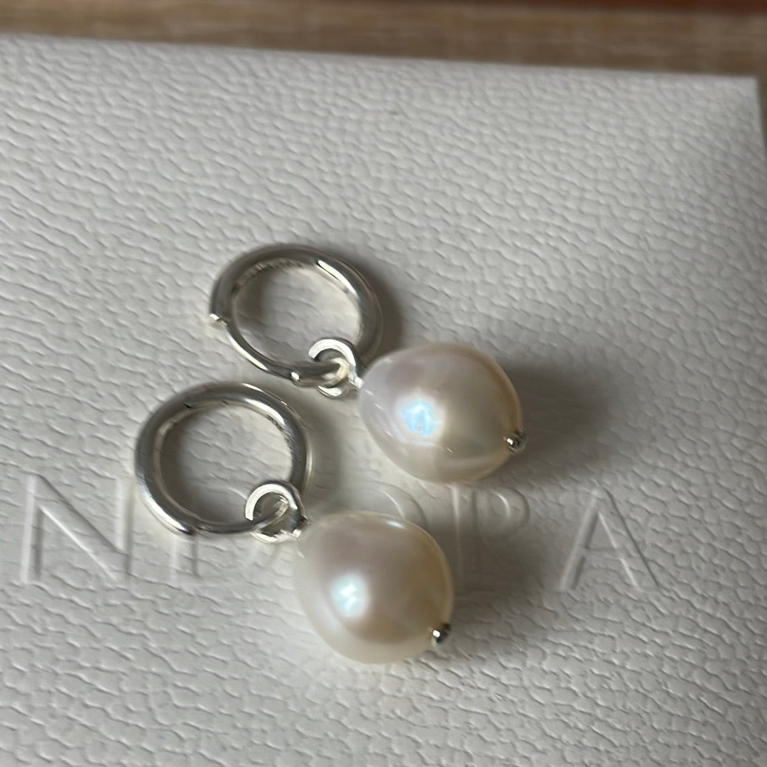 Genuine Pandora Fresh Water Pearl Dangle Hoop Earrings