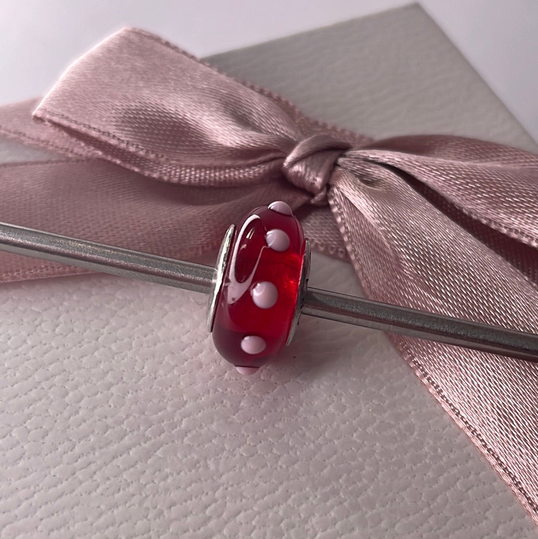 Genuine Pandora Murano Seeing Spots Red With White 3D Spots Rare