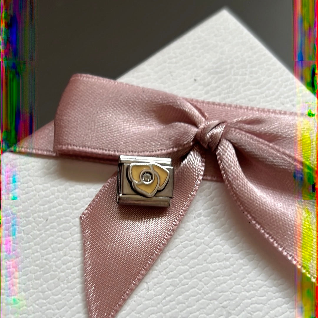 Genuine Nomination Silver Link Charm Enamel Rose Flower CZ