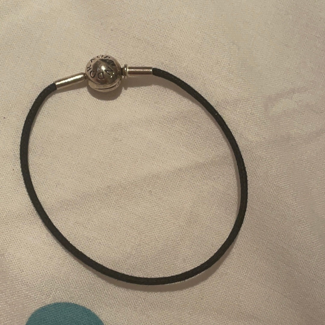 Genuine Pandora Black String Silver Clasp Essence Thin Style Bracelet 17cm