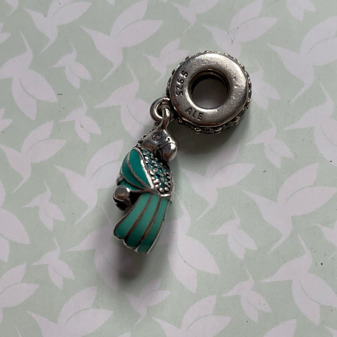 Genuine Pandora Bird of Paradise Enamel Pave Parrot Dangle Charm
