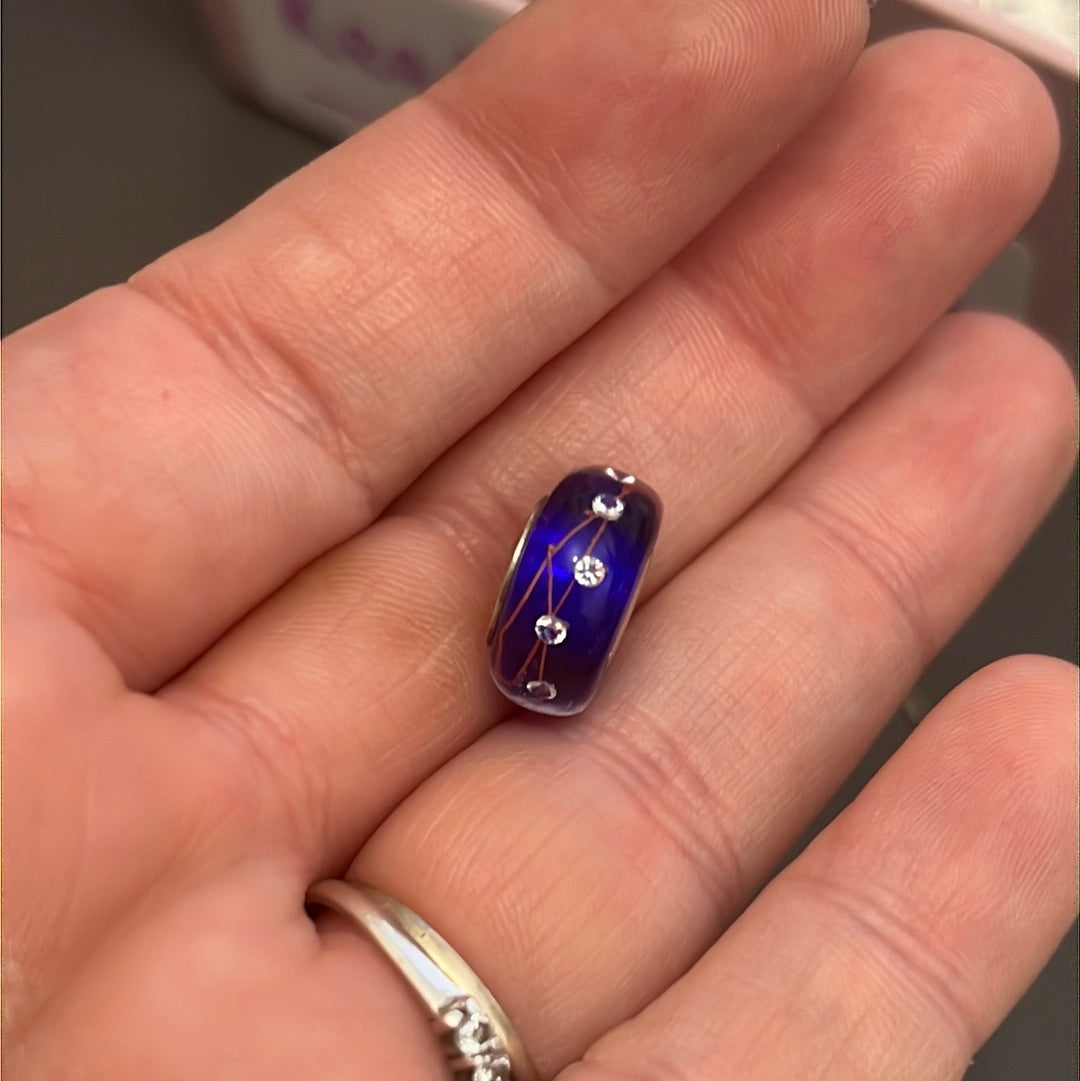 Genuine Chamilia Murano Blue and Gold CZ Line Iridescent Charm