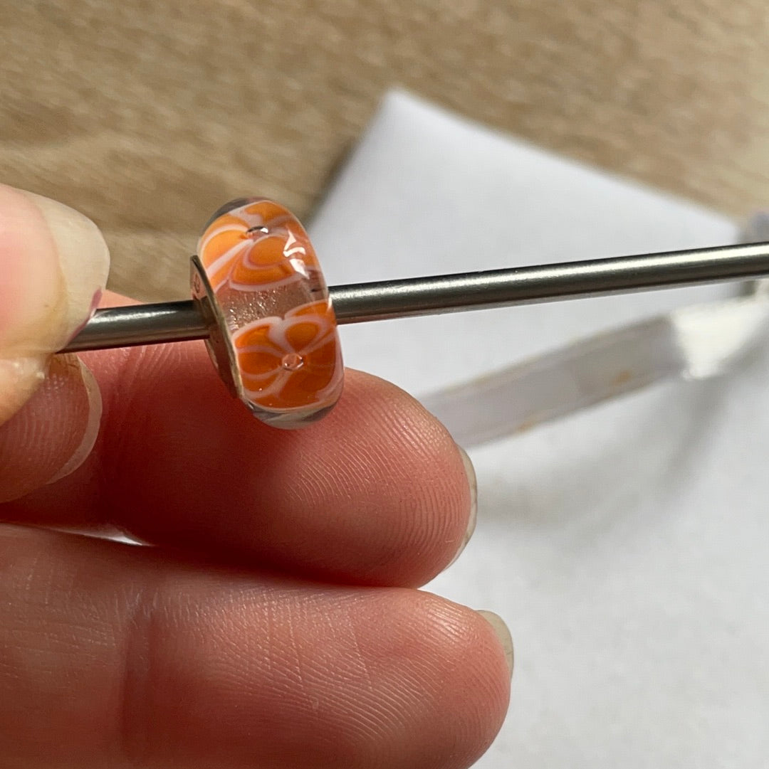 Genuine Chamilia Murano Orange and White Flowers Charm