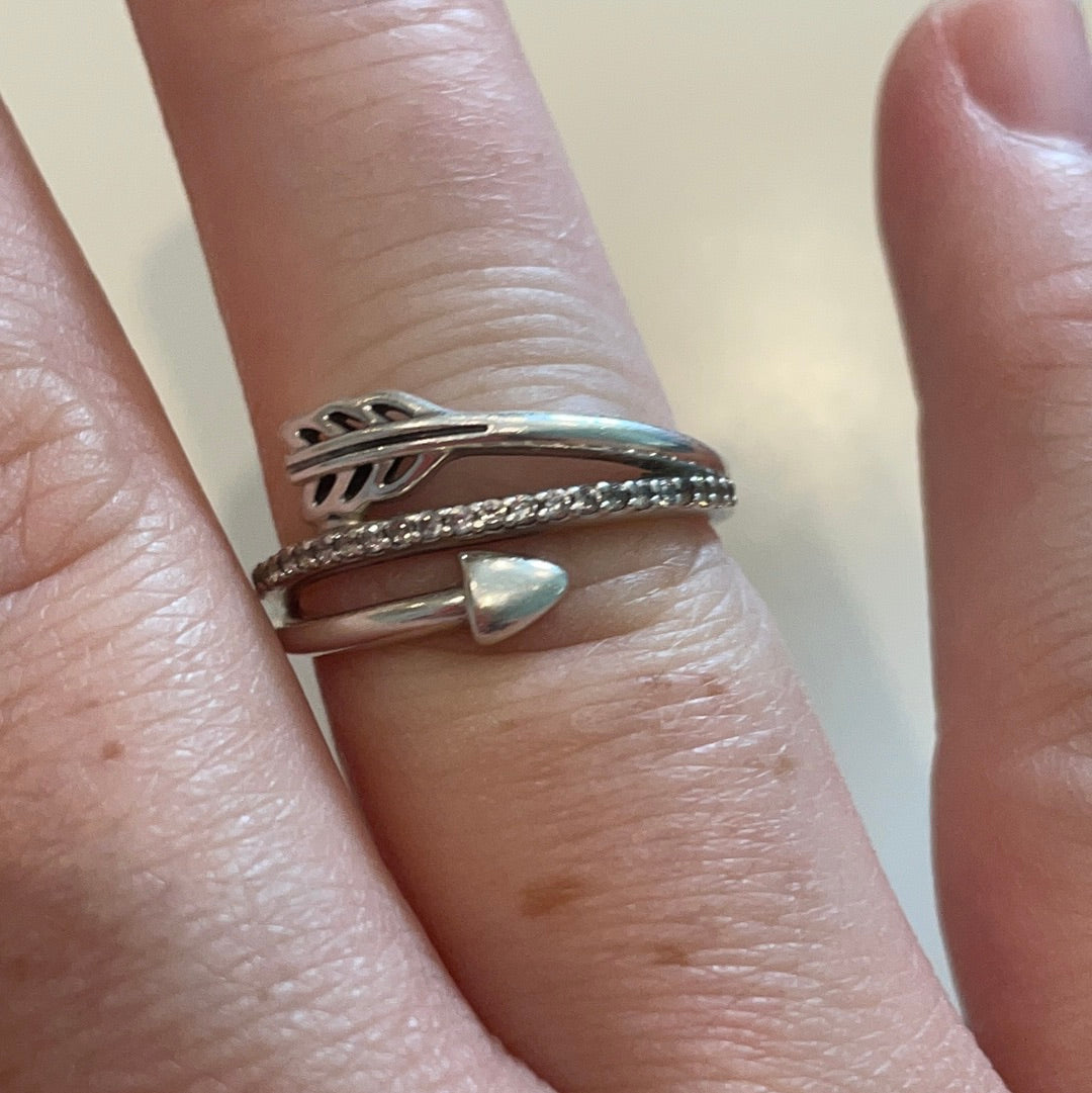 Genuine Pandora Pave Arrow Ring Wrap Around Size 60