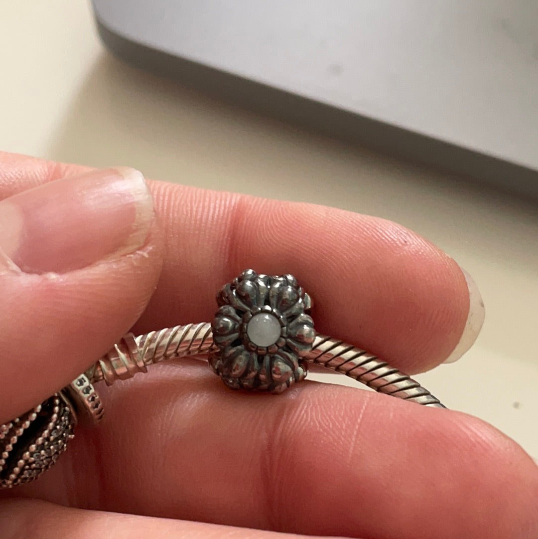 Genuine Pandora Birthday Bloom Milky Grey Stone RARE