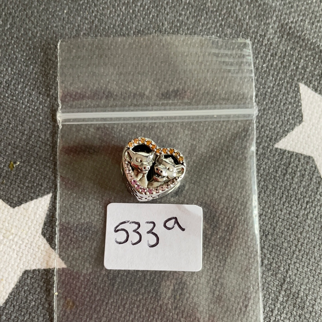 Genuine Pandora Disney Lion King Simba and Nala Head Heart Charm