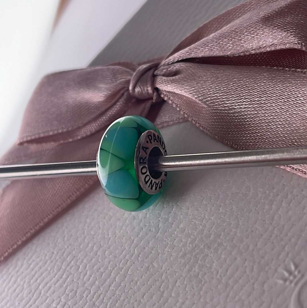 Genuine Pandora Green and Light Green Triangle Murano Charm