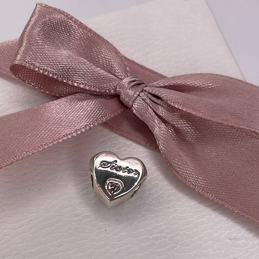 Genuine Pandora Sister Heart Charm with Stone