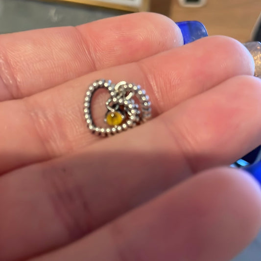 Genuine Pandora Yellow Birthstone Beaded Heart Dangle
