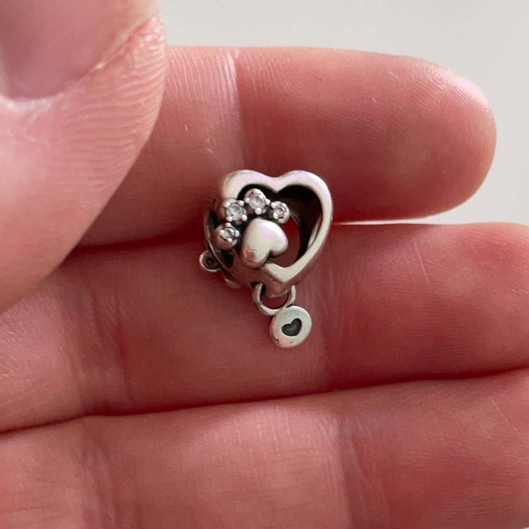 Genuine Pandora Openwork Pave Fur Mum Paw Print Charm With Dangle
