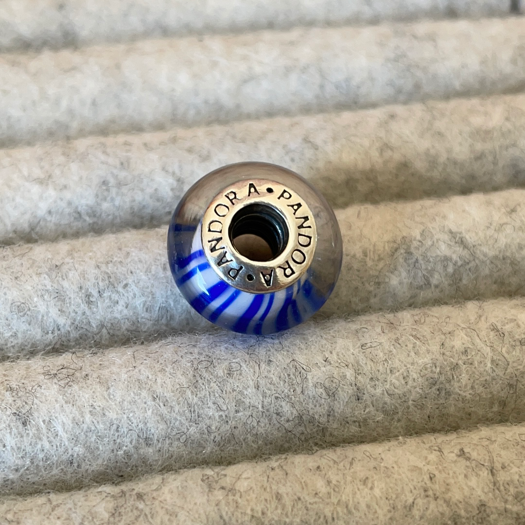 Genuine Pandora Candy Stripe Murano in Blue