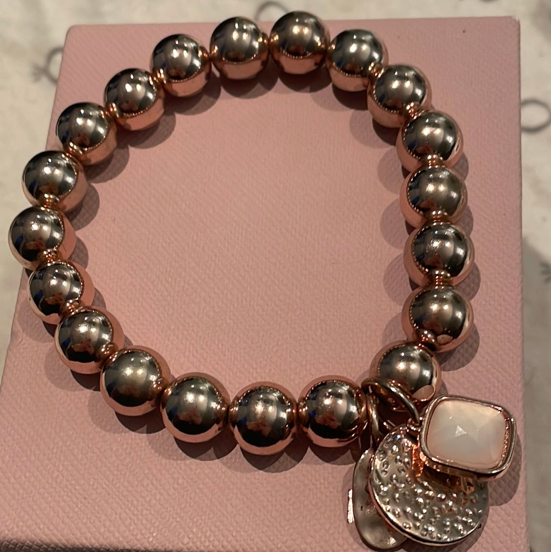 Rose Gold Colour Stretchy Bracelet With Pink Stone Details