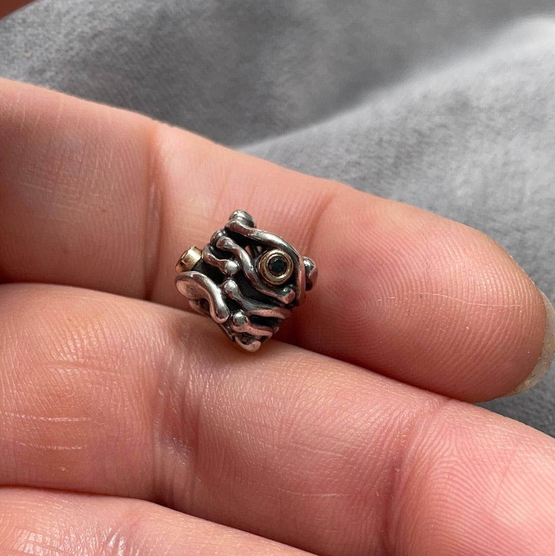 Genuine Pandora Two Tone Funny Bones Abstract With Black Diamonds RARE HTF Charm