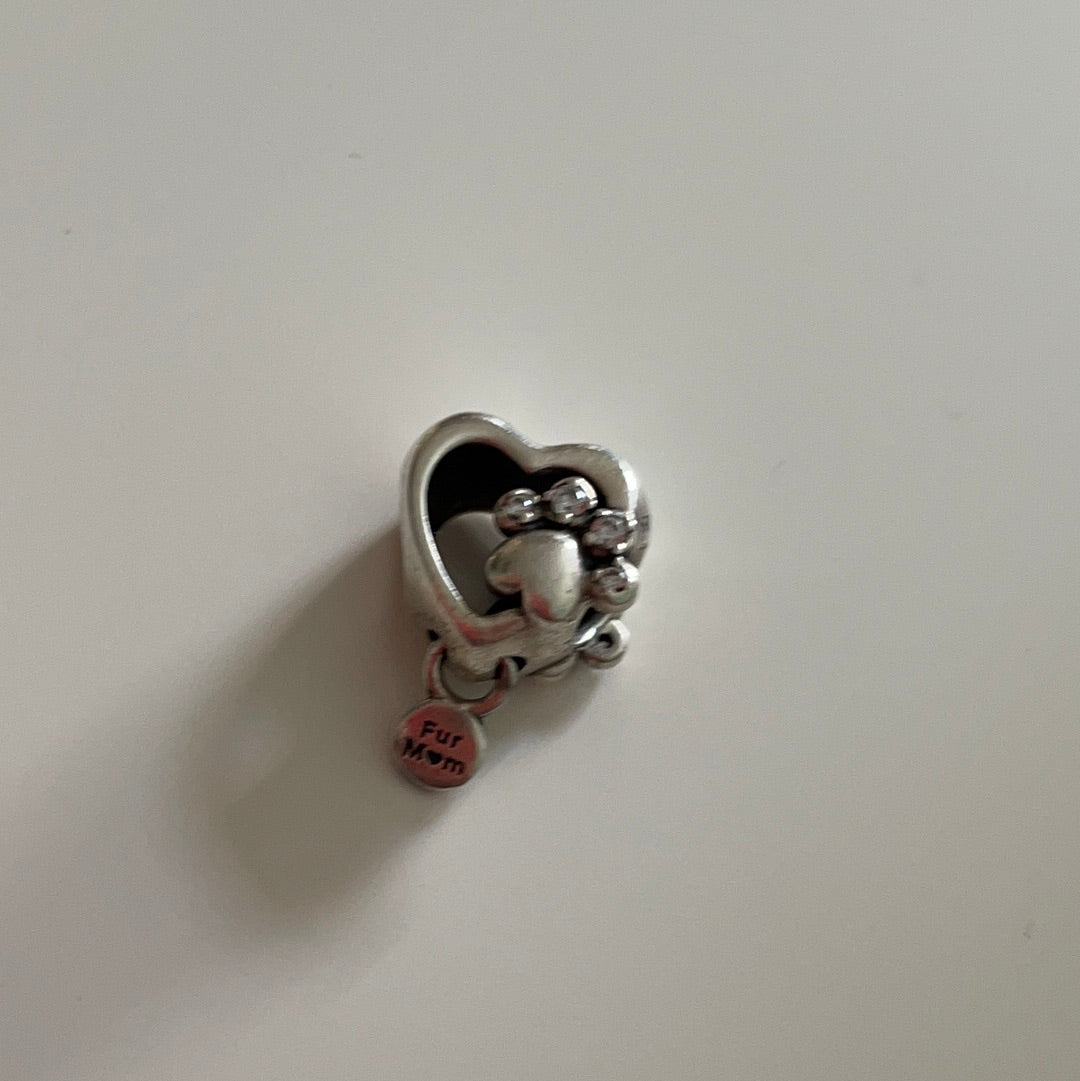 Genuine Pandora Openwork Pave Fur Mum Paw Print Charm With Dangle