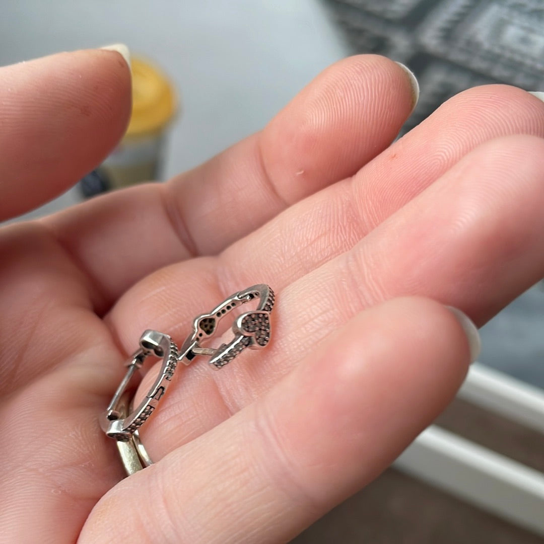 Genuine Pandora Heart Pave Half Hoop Earrings