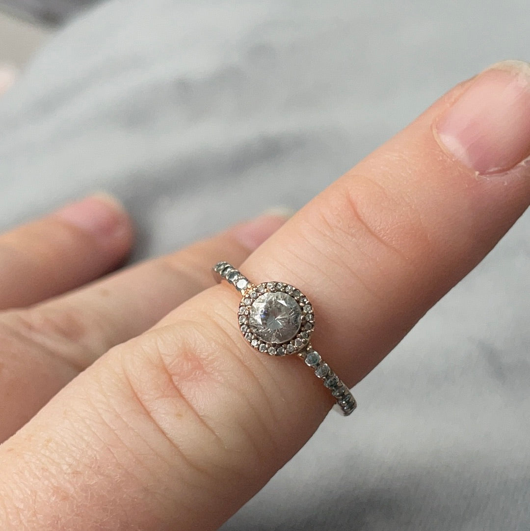 Genuine Pandora Rose Gold Circle CZ Ring Pave All Around the Band Size 56