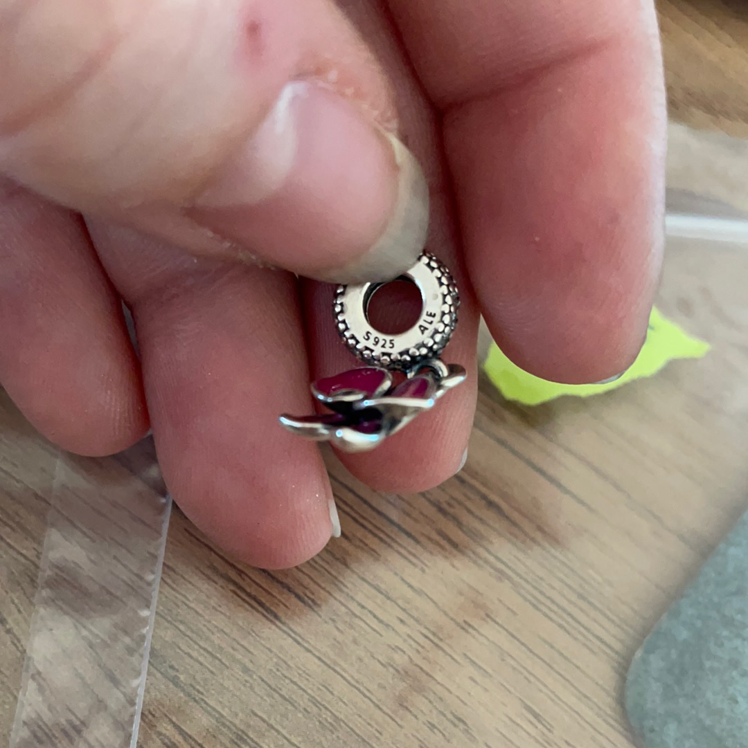 Genuine Pandora Pave Pink Orchid Dangle Flower Charm