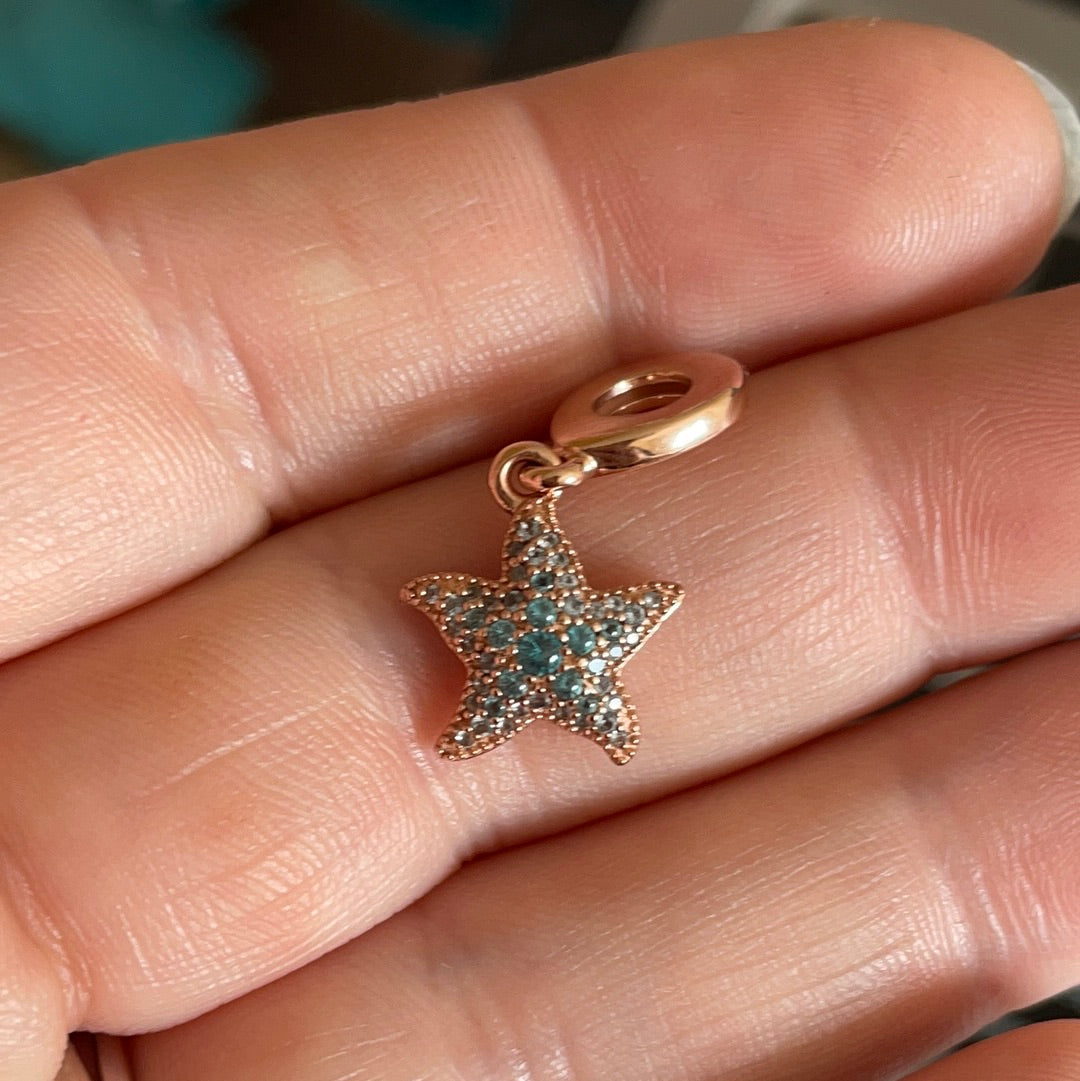 Genuine Pandora Rose Gold Beautiful Blue Starfish Dangle Charm