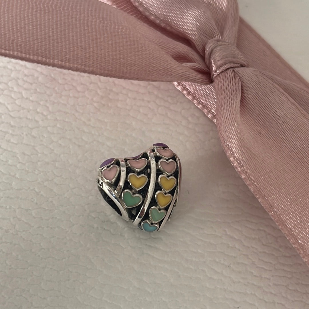 Genuine Pandora Rainbow Colours Enamel Heart Openwork Charm