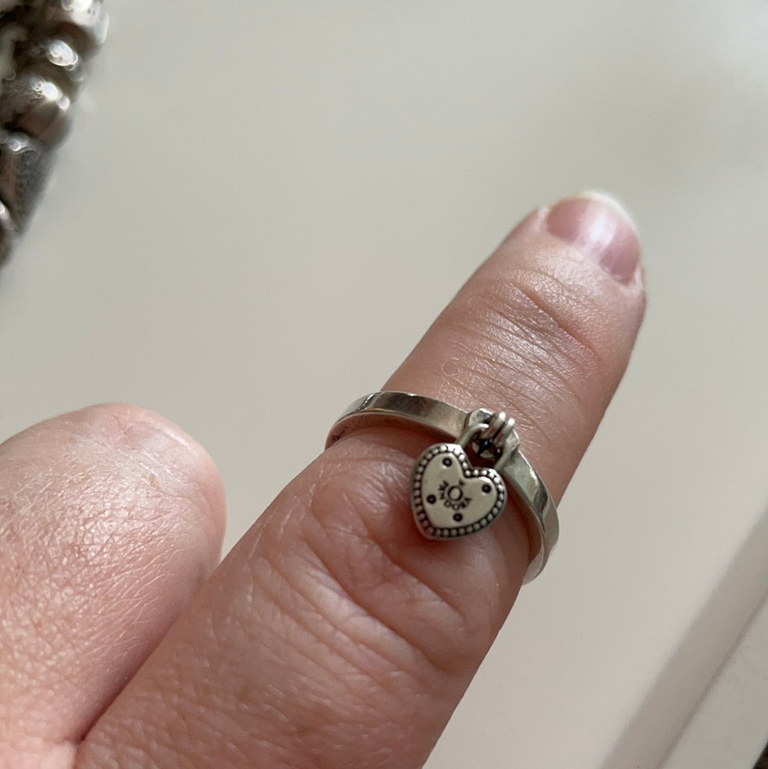 Genuine Pandora Silver Dangle Padlock Heart Ring Size...
