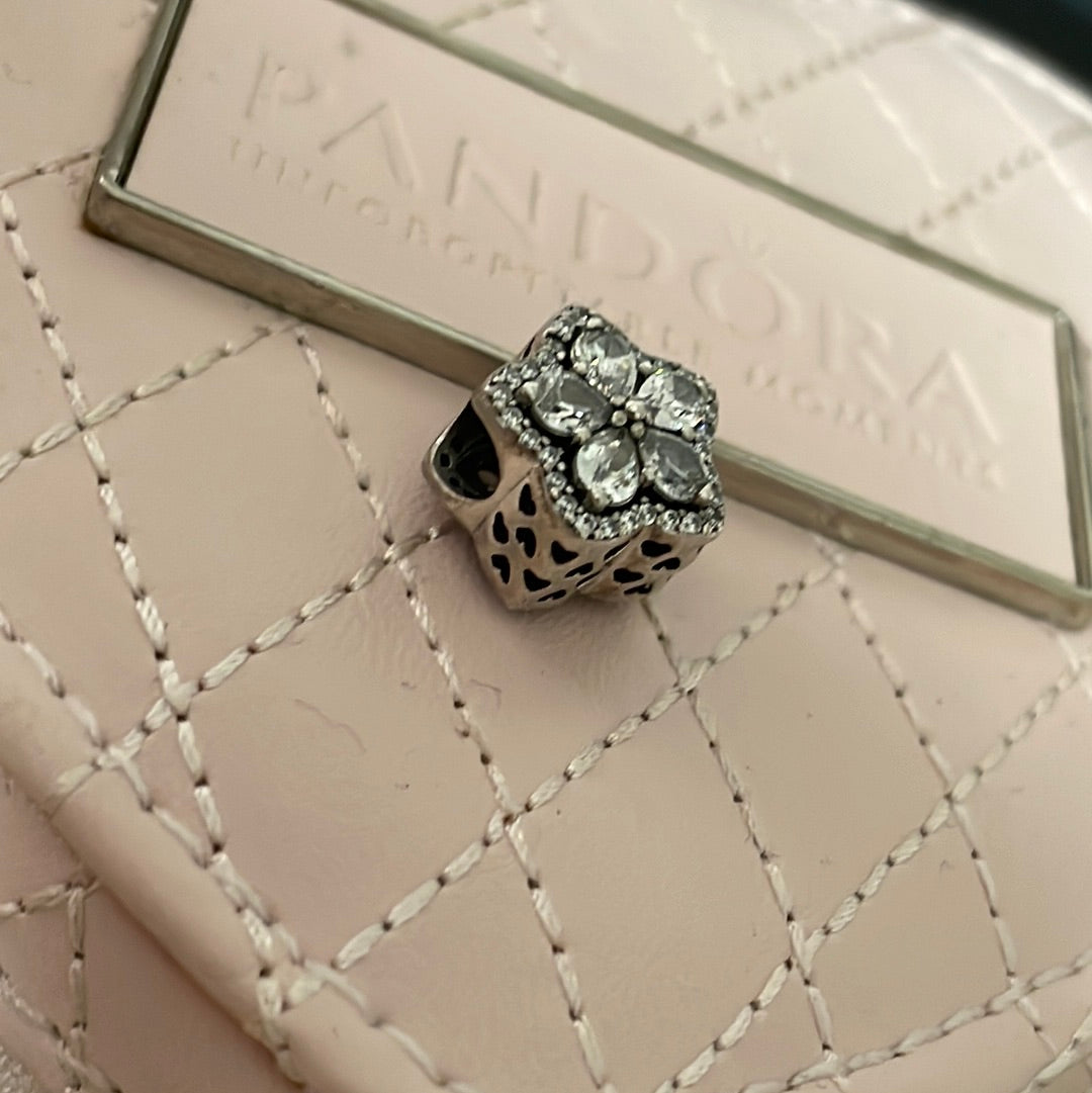 Genuine Pandora Sparkling Flower Snowflake Charm With CZ Stone Charm