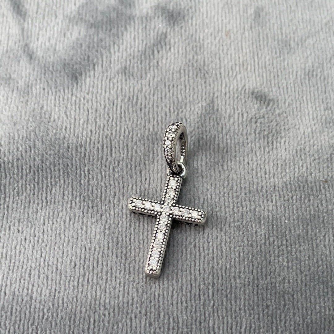 Genuine Pandora Pave Cross Sparkle Dangle Charm Radiant Hearts Pendant