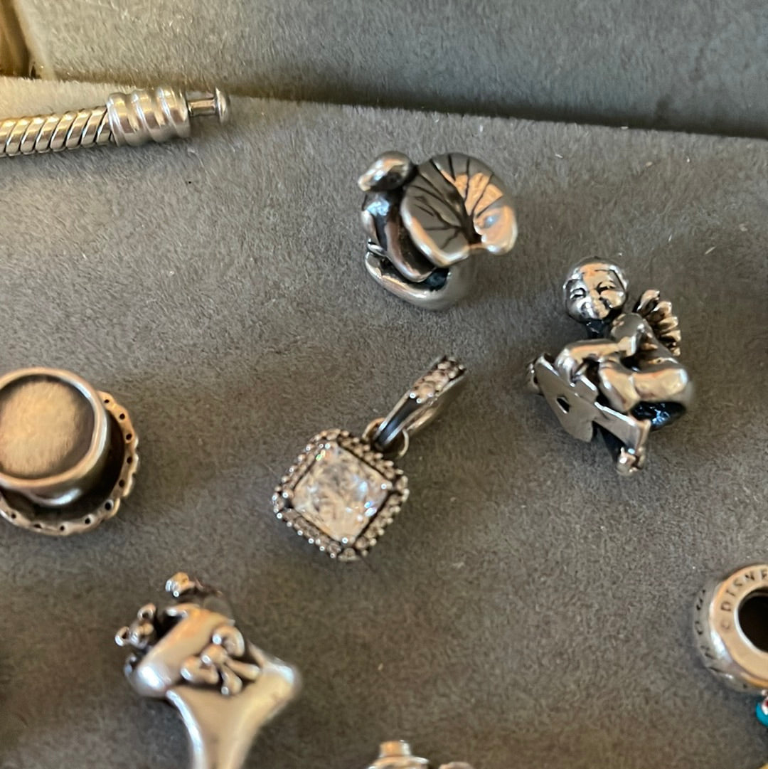 Genuine Pandora Silver/ Rose Gold Pave Square Sparkling Pendant Charm