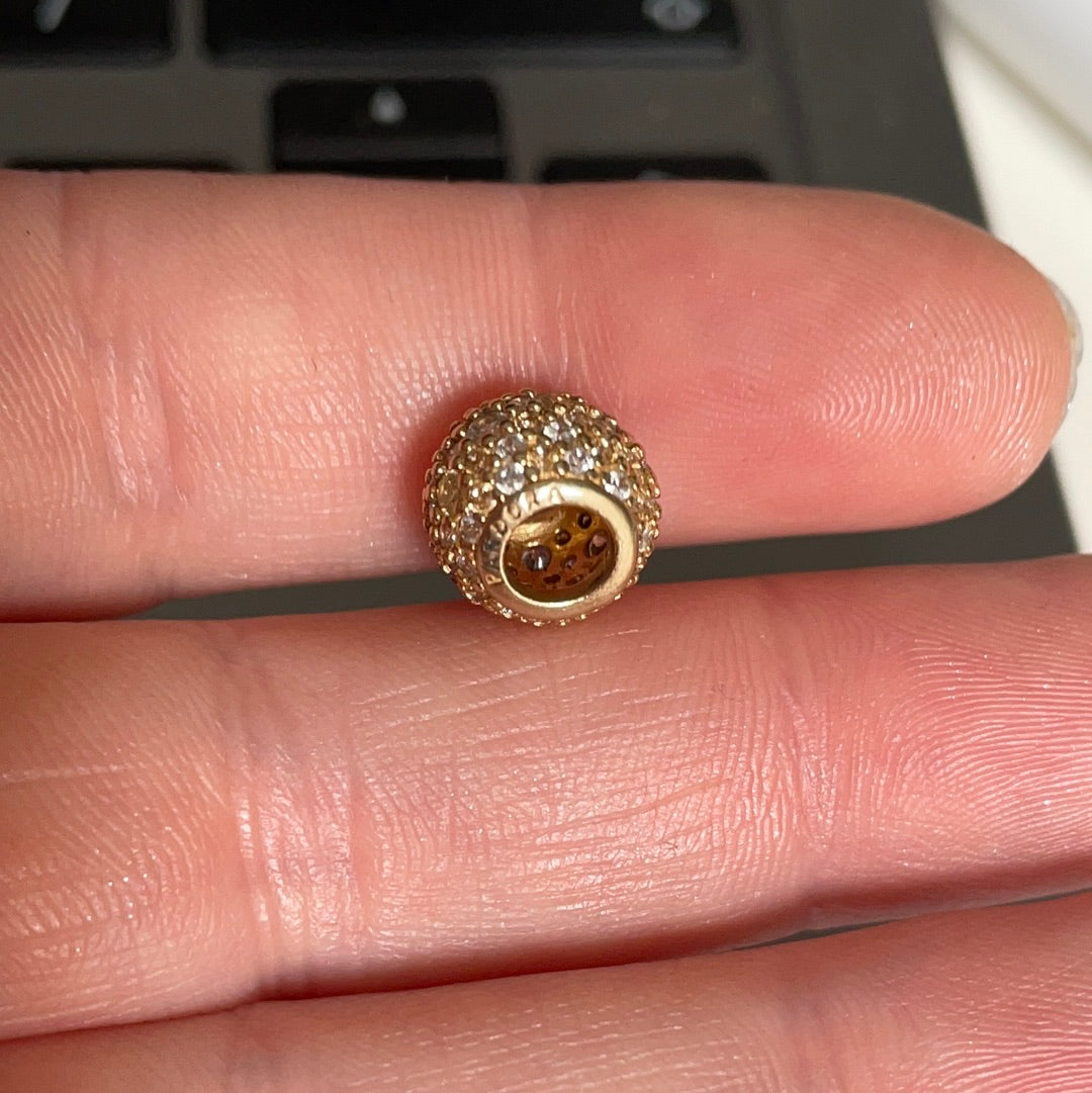 Genuine Pandora Shine Gold Pave Clear Stone Ball Charm