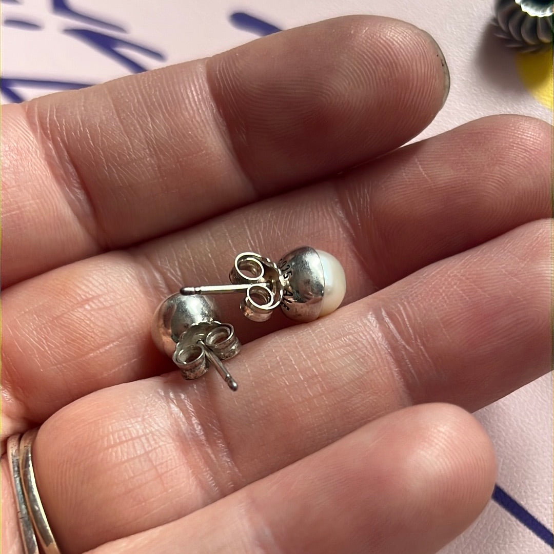 Genuine Pandora Pearl Circle Stud Earrings