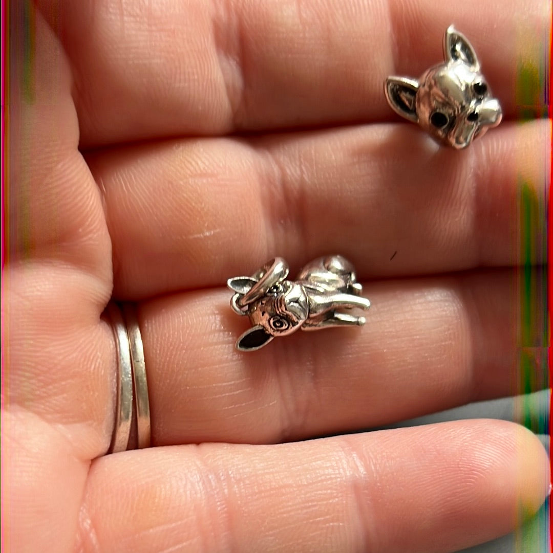 Sterling Silver French Bulldog Dog Charms x2 Pair
