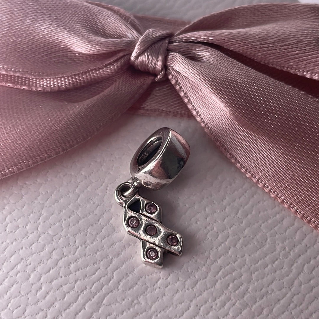 Genuine Pandora Ribbon Pave Pink Dangle Charm Cancer