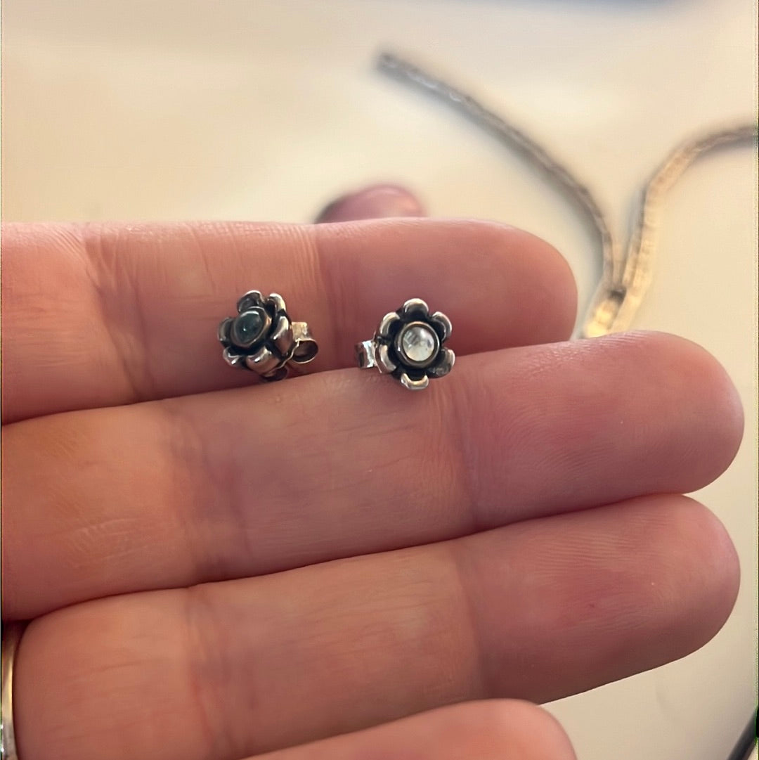 Genuine Pandora Topaz Moonstone Flower RARE HTF Earrings Studs