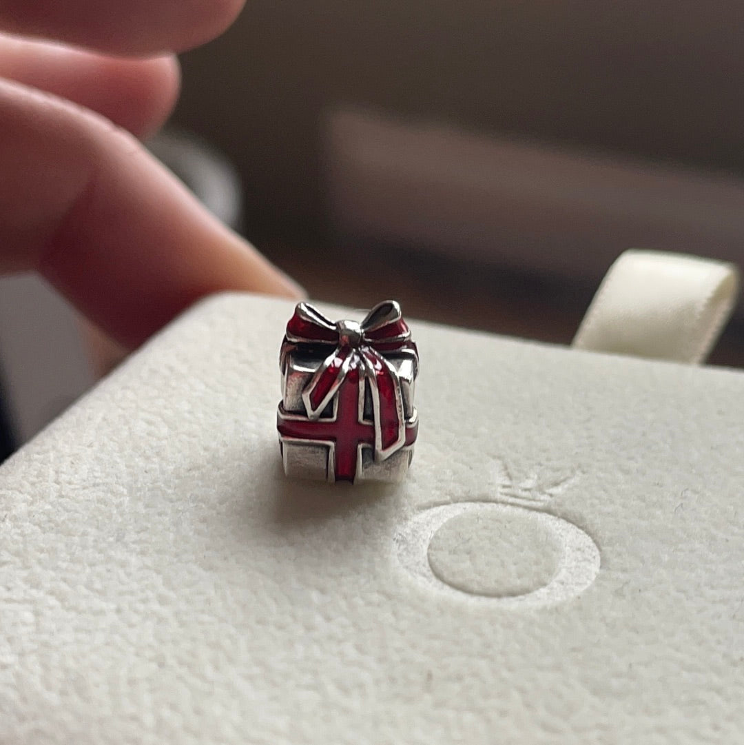 Genuine Pandora Red Enamel Ribbon Bow Present Charm Christmas Birthday