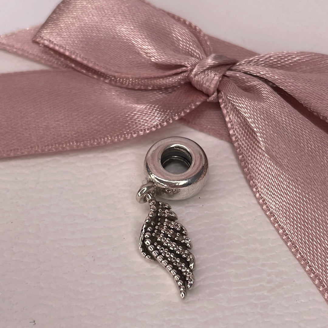 Genuine Pandora Angel Wing Feather Dangle Pave Charm