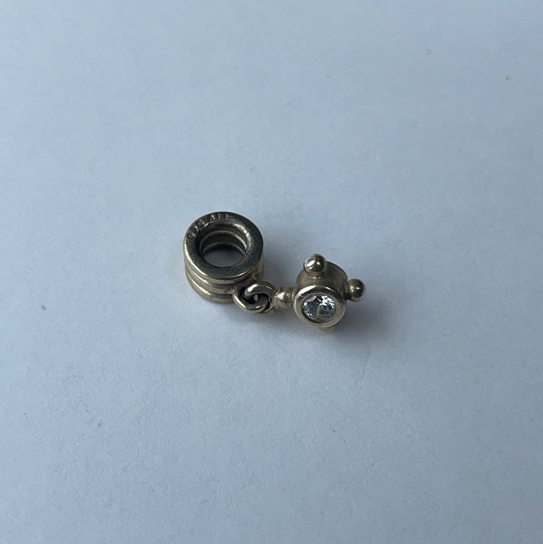 Genuine Pandora Diamond Shaped Dangle Charm with Clear Stone