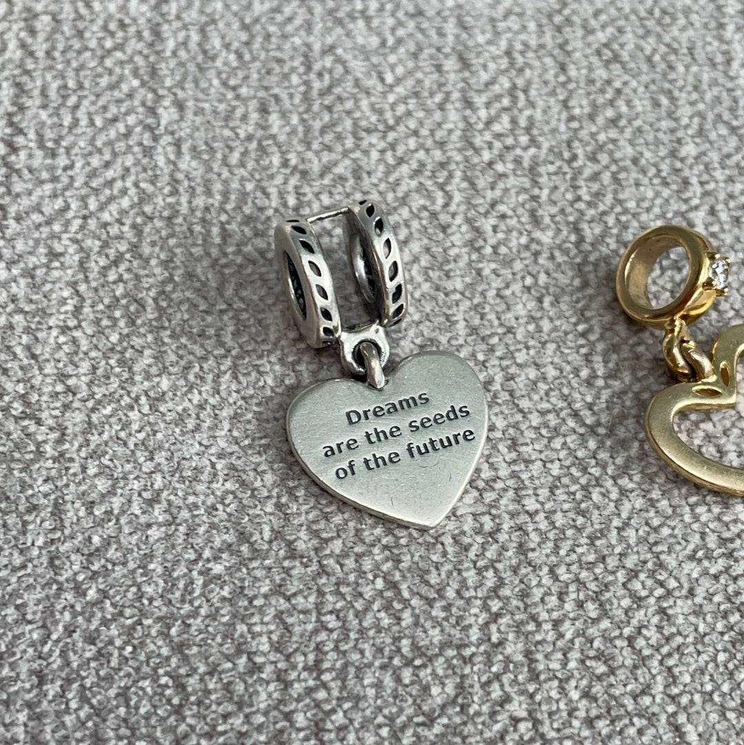 Genuine Pandora Shine Two Tone Removable Charm Dangle Charm 'Dreams are the seeds of the future'