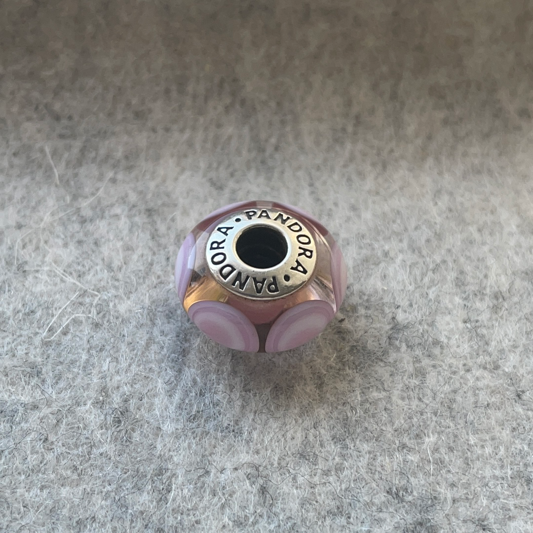 Genuine Pandora Pink and Clear Large Polka Dot Murano Glass Charm