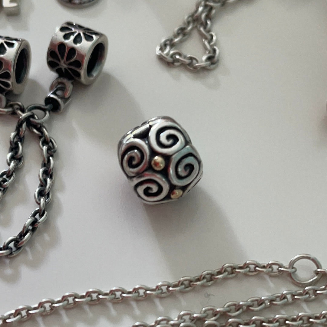 Genuine Pandora Two Tone Swirl Spiral Charm 14k Swirl Clip