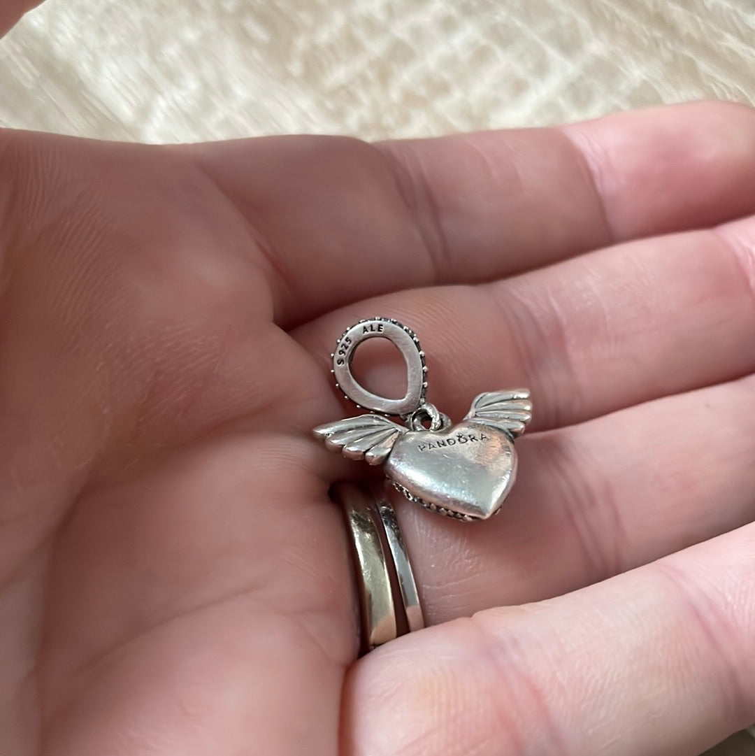 Genuine Pandora Clear Stone Heart Dangle CZ Charm