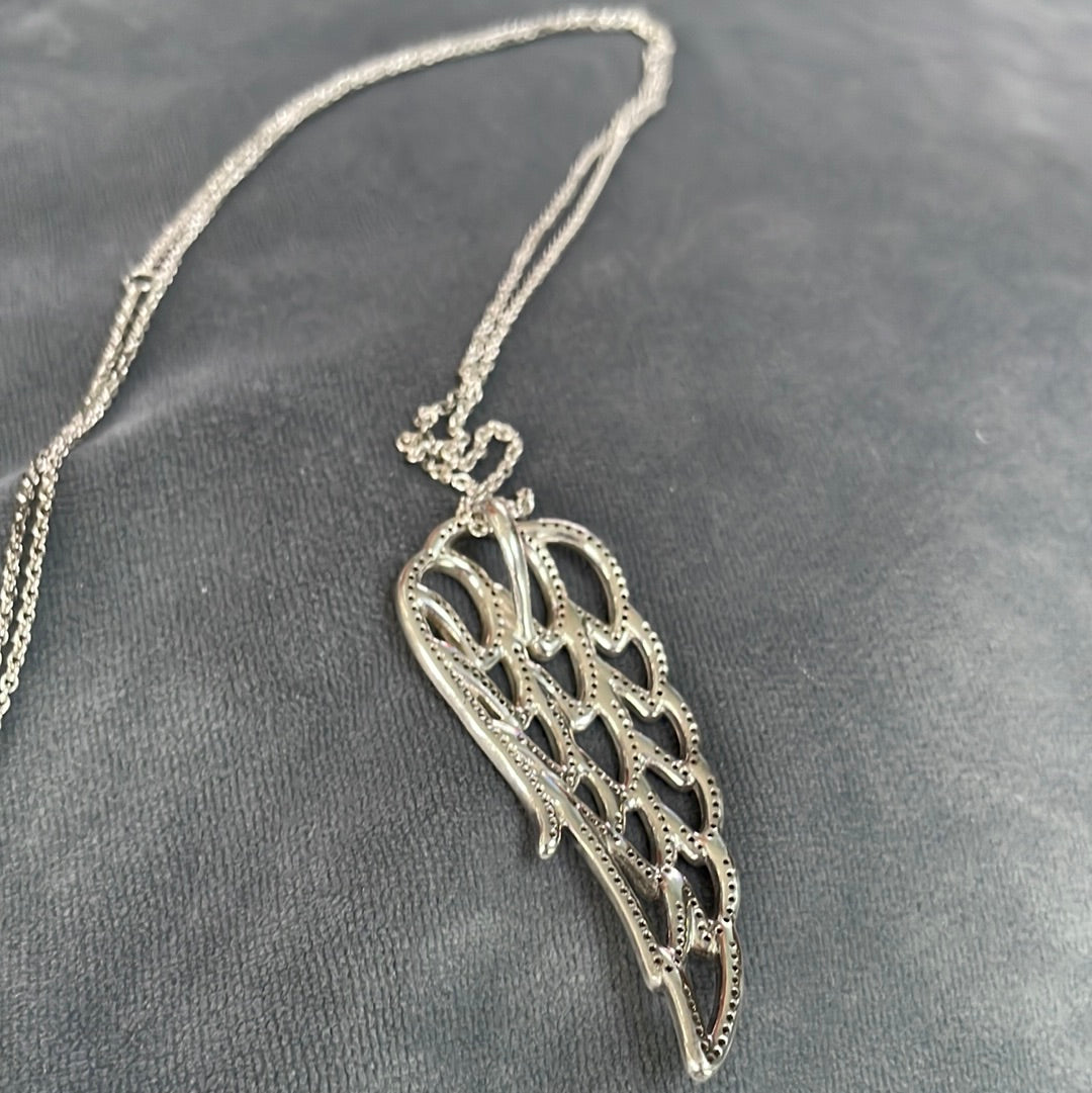Genuine Pandora Pave Dangling Feather Angel Wing Pendant Necklace