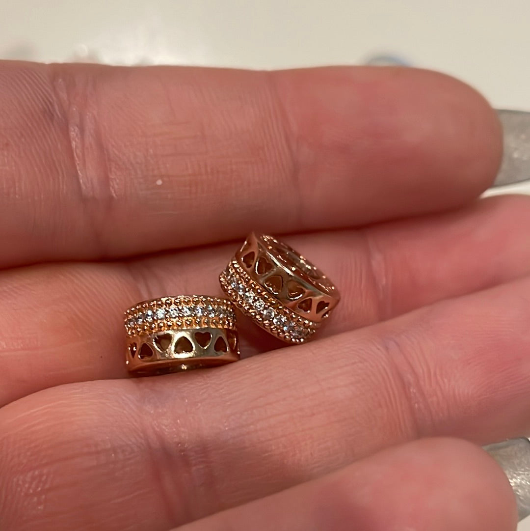 Genuine Pandora Rose Gold Spacers Double Layer Pave and Hearts