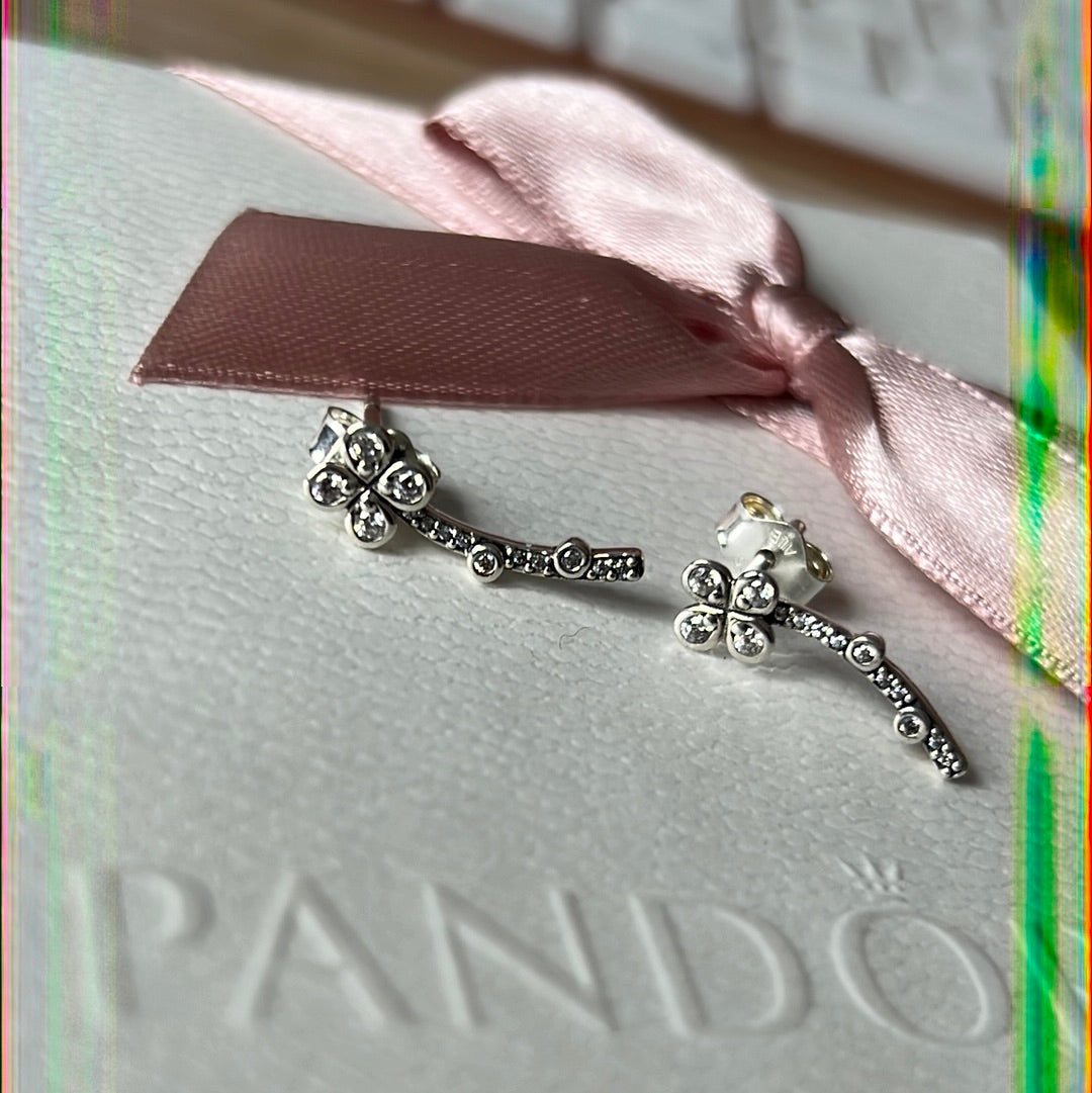 Genuine Pandora Pave Clover Creeper Earrings