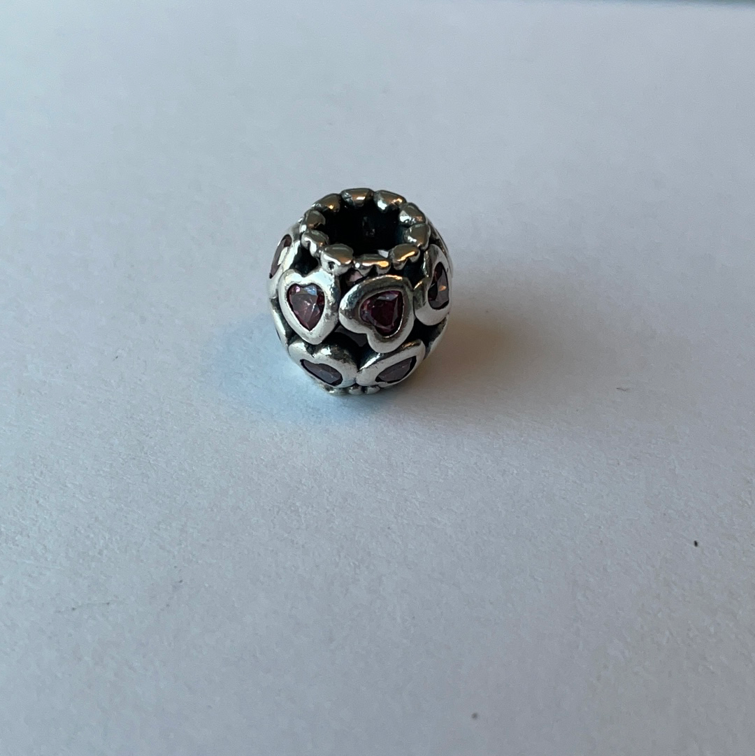 Genuine Pandora Pink/ Clear/ Rose Gold Heart Cz Open Work Charm