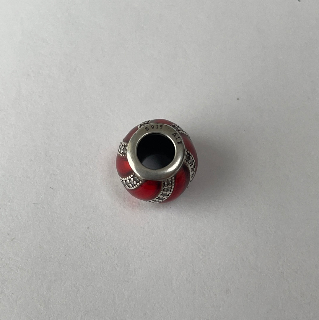 Genuine Pandora Red Xmas Enamel Swirl Pave Charm Christmas Charm